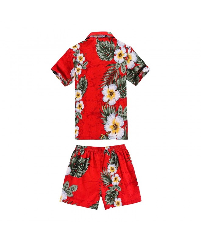 Boy Hawaiian Shirt and Shorts 2 Piece Cabana Set in Red with Panel ...