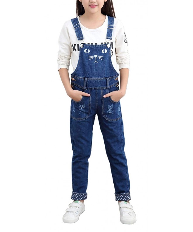 Girls Jeans Embroidered Distressed Overalls