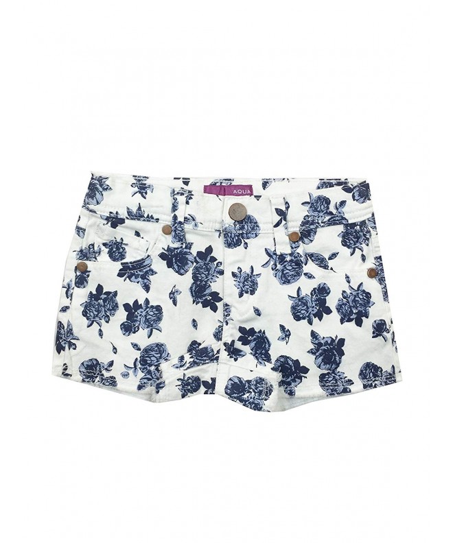 Aqua Floral Print Girls Shorts