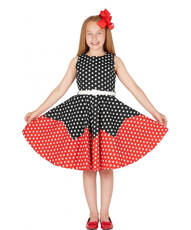 Kids 'Amy' Vintage Polka Dot 50's Girls Dress - Black - Red - CD1844GCDAY